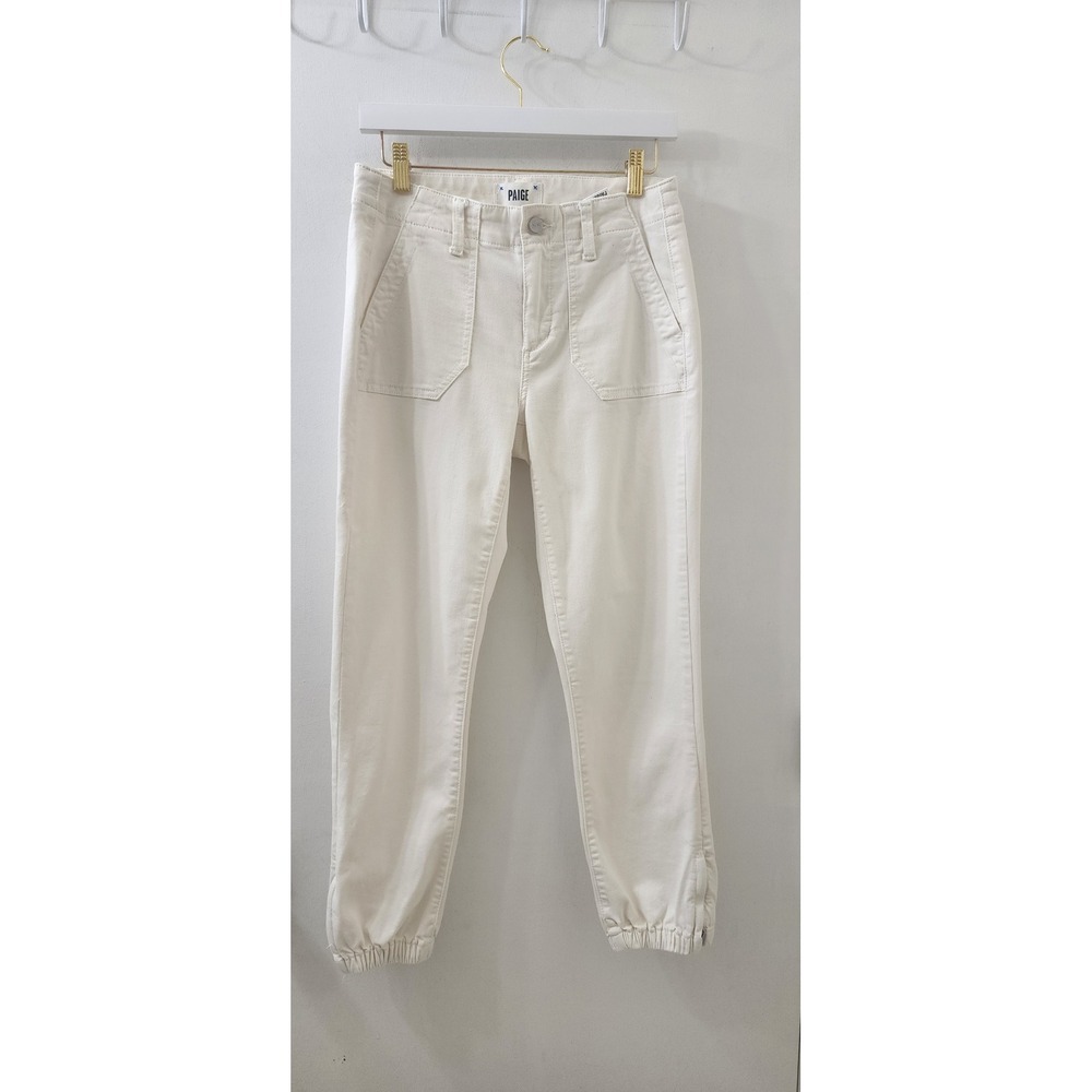 PAIGE Mayslie Jogger White Utility Pants Ankle Zip Cargo Denim 26